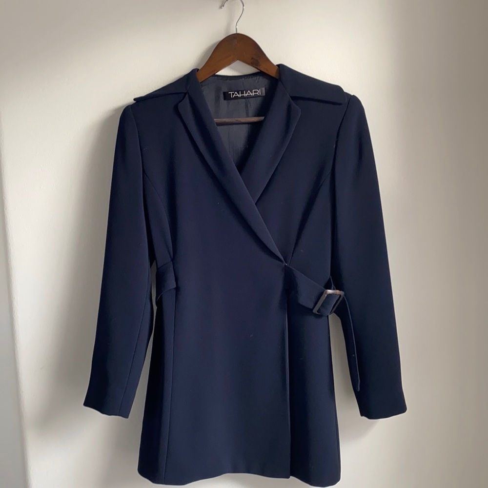 Tahari Dark Blue Jacket/Coat Size S